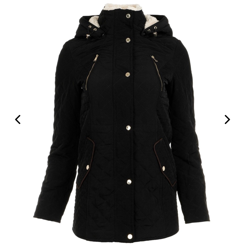 🖤 Laundry by Shelli Segal Black Quilted Sherpa Hooded Coat NWT